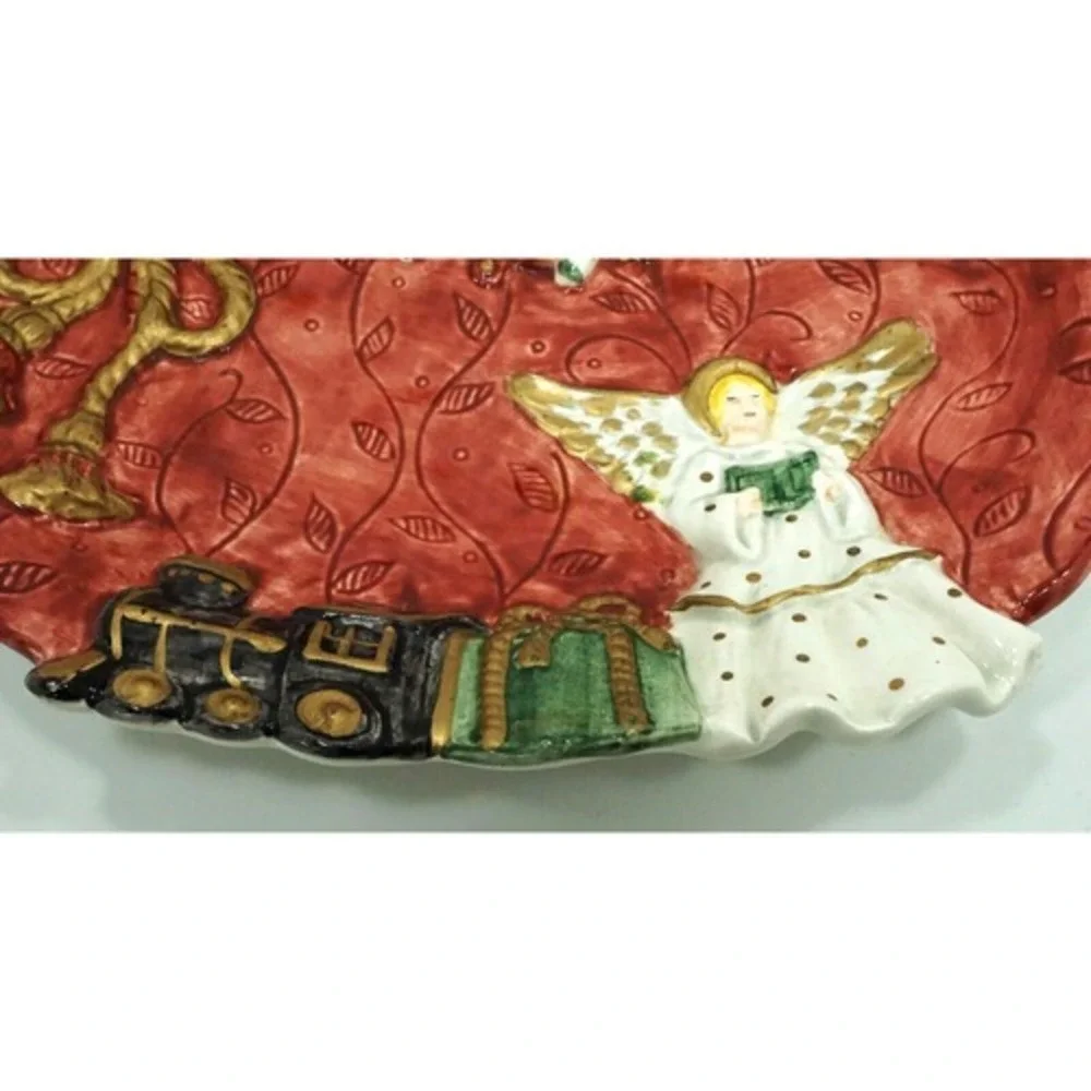 Fitz and Floyd Father Christmas Canape Plate Wall Hanging Santa's Bag Angel 1995